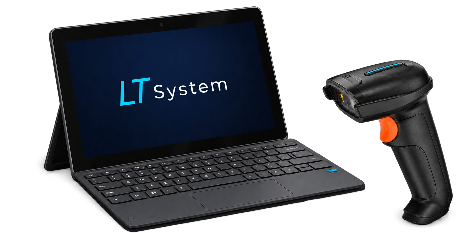 LT System software on a Windows computer with a black wireless barcode scanner